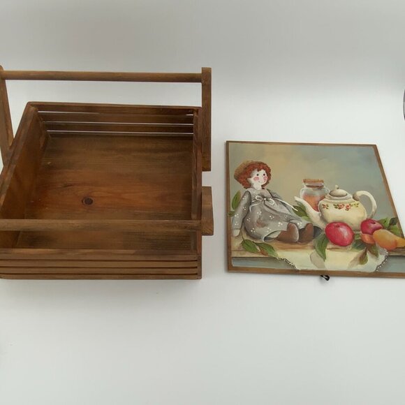 Handmade Vtg Folk Art Wood Sewing Box Carrying Case Hand Painted Cover - Picture 10 of 13